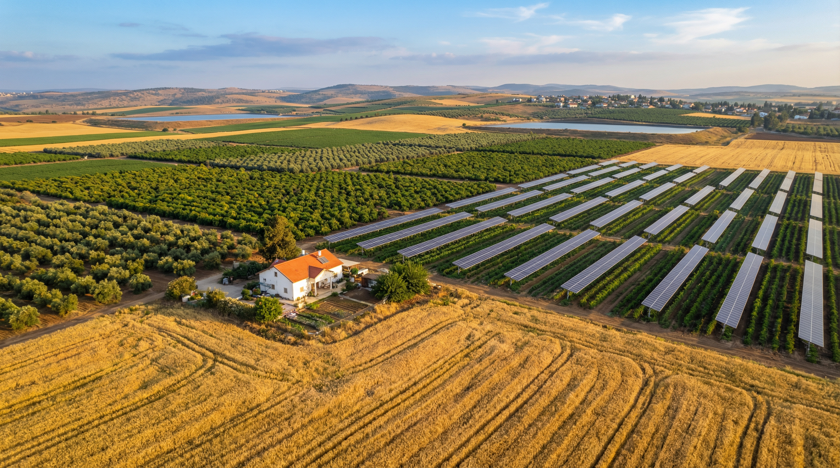 משק חקלאי עם פאנלים סולאריים